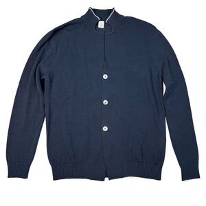 ELEVENTY Cardigan Men's Size XL Navy Blue Button-detailed ribbed Knit Cotton